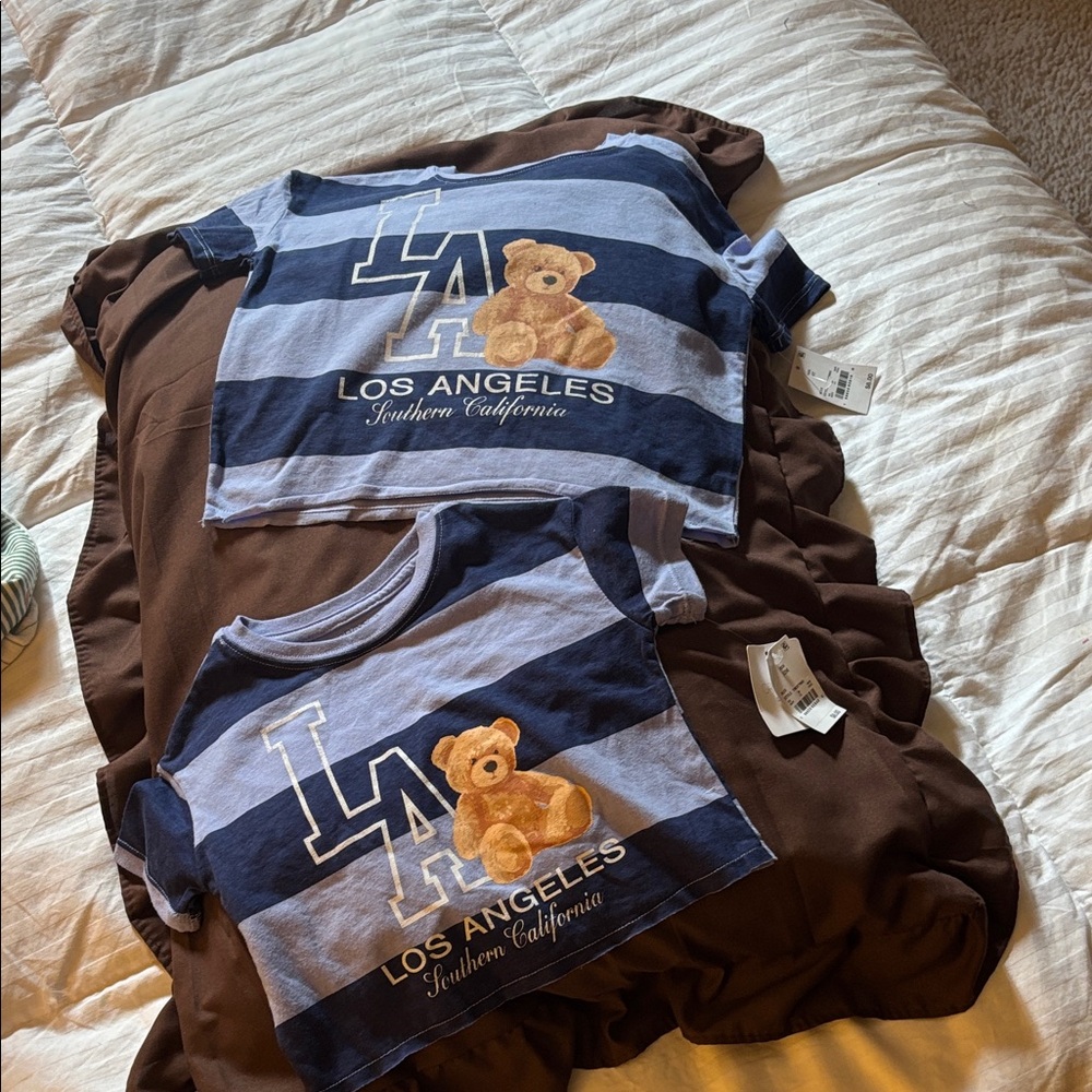 Kids Short Sleeve Los Angeles Teddy Bear Tee - Navy & Light Blue4T & 12mo